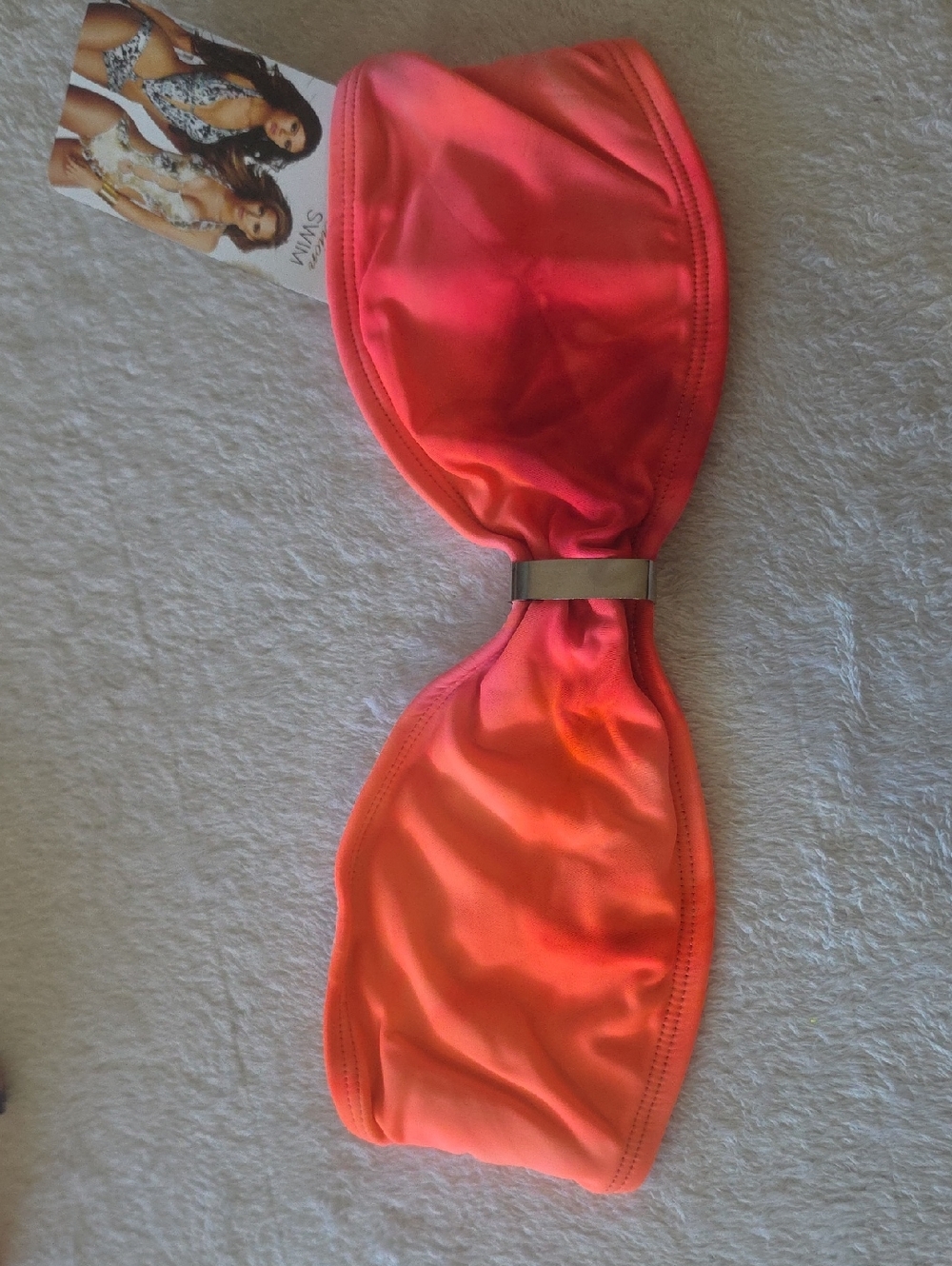 BLVD Neon Coral Bandeau Bikini Top - Coral Pink